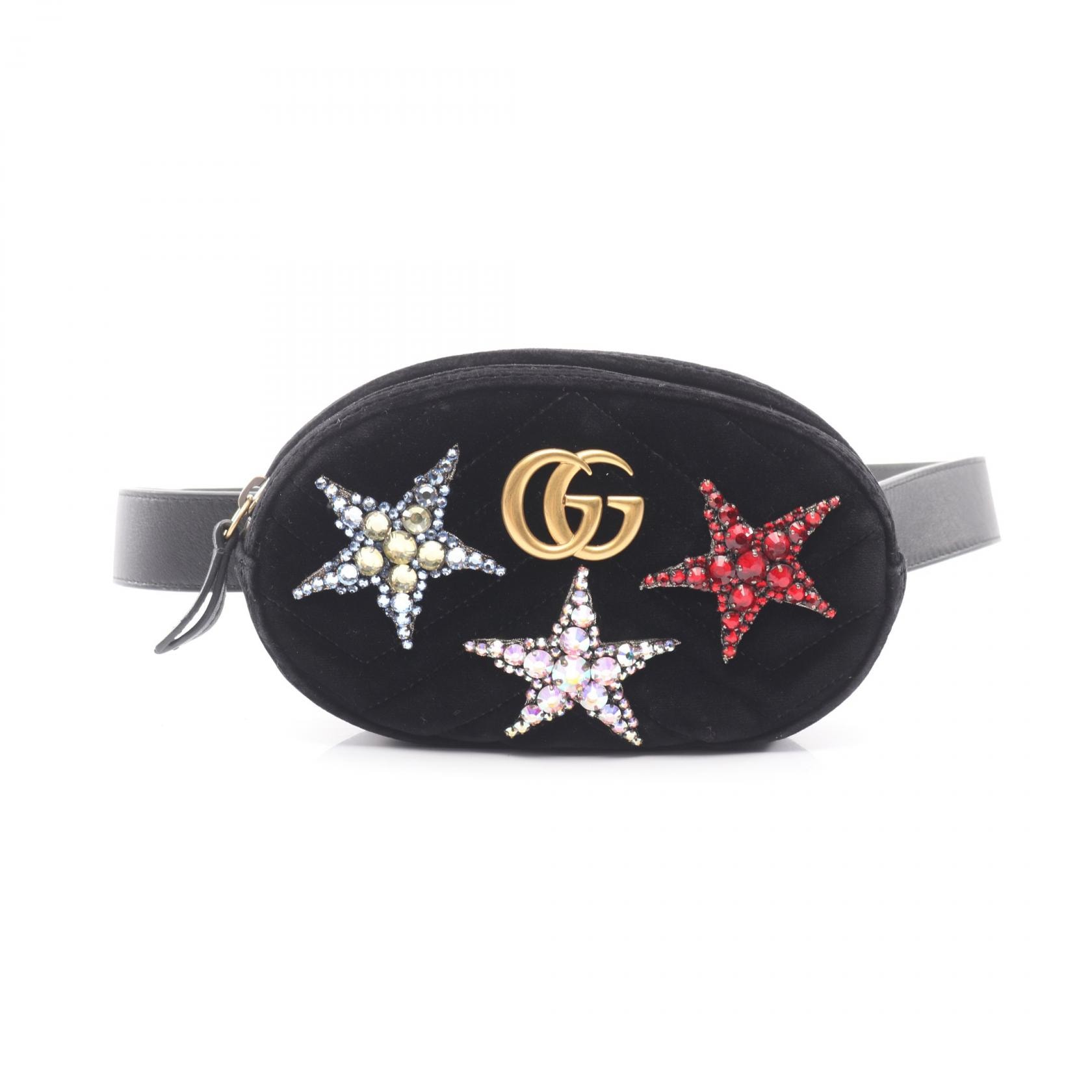 グッチ GUCCI GGマーモント ラインストーン スター ウエストバッグ バッグ ファブリック レディース ブラック系 476434 【中古】