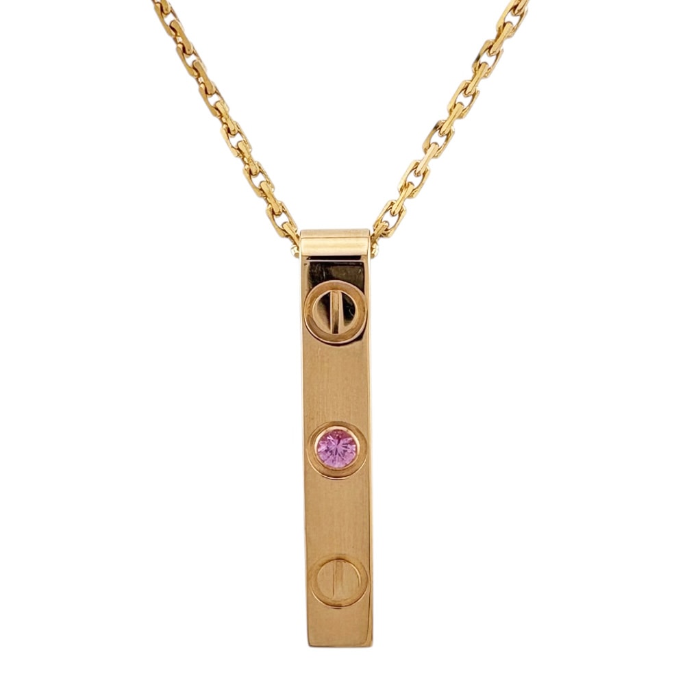 カルティエ ラブプレート ネックレス 18金 K18ピンクゴールド ピンクサファイア レディース CARTIER 中古