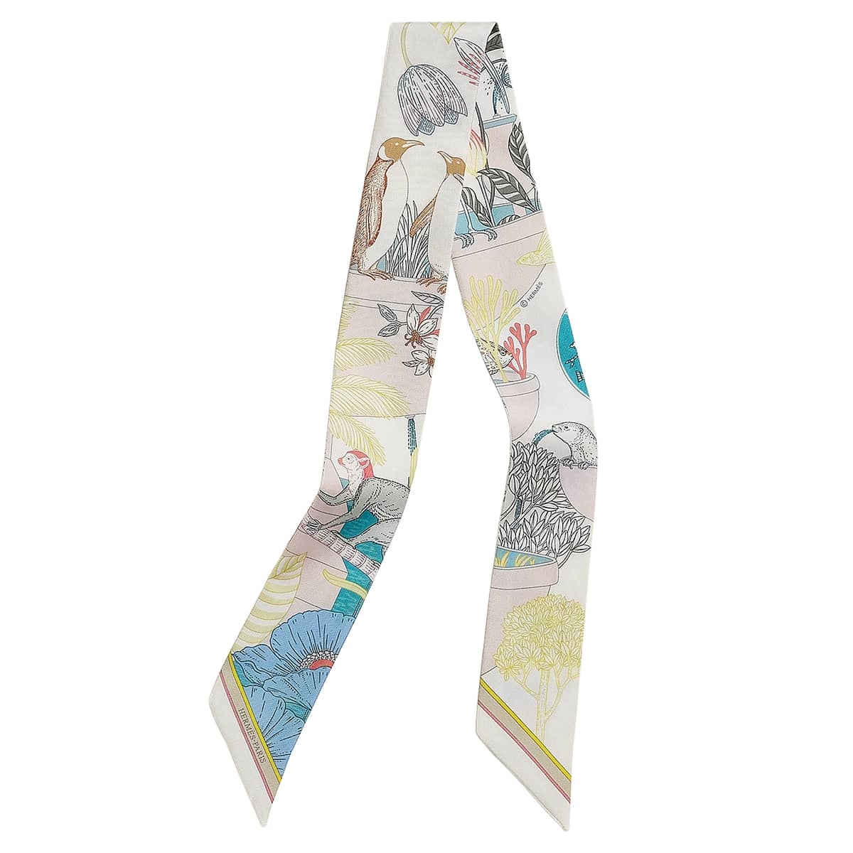 HERMES エルメス スカーフ ツイリー プレシャスパラダイス ローズペール/白/ブルー シルク100% H064094S03 新品