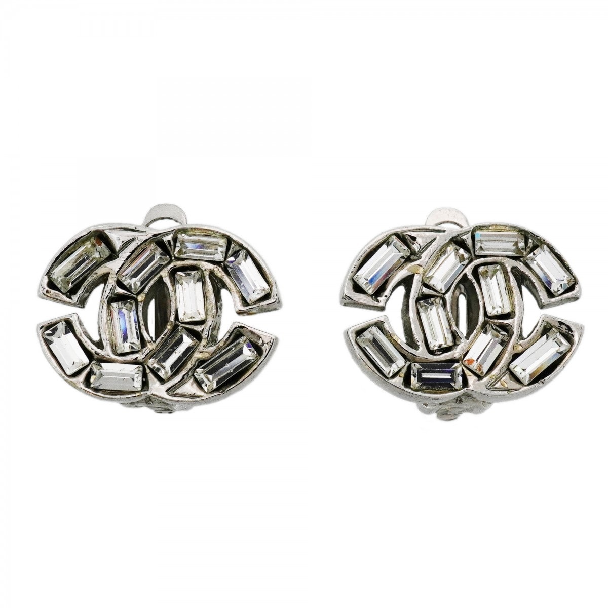 【6jdb0248-k】シャネル イヤリング ココマーク メタル ラインストーン シルバー【中古】レディース