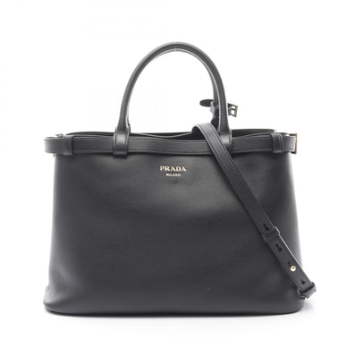 プラダ PRADA バックルダブルベルト ミディアム ハンドバッグ バッグ レザー レディース ブラック系 1BA4172CYSF0002 【中古】