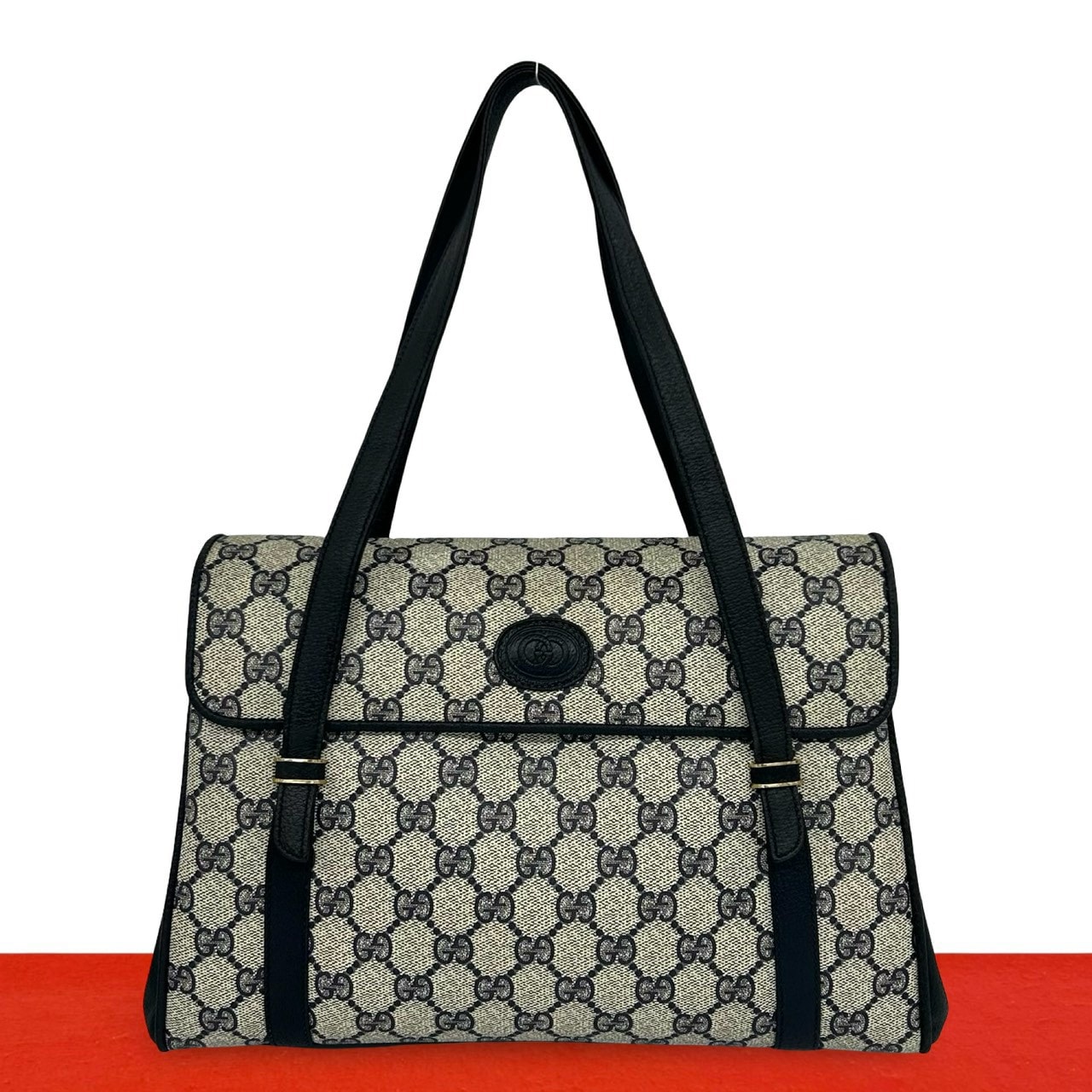 GUCCI グッチ GG ロゴ PVC レザー ハンドバッグ ネイビー
447-2