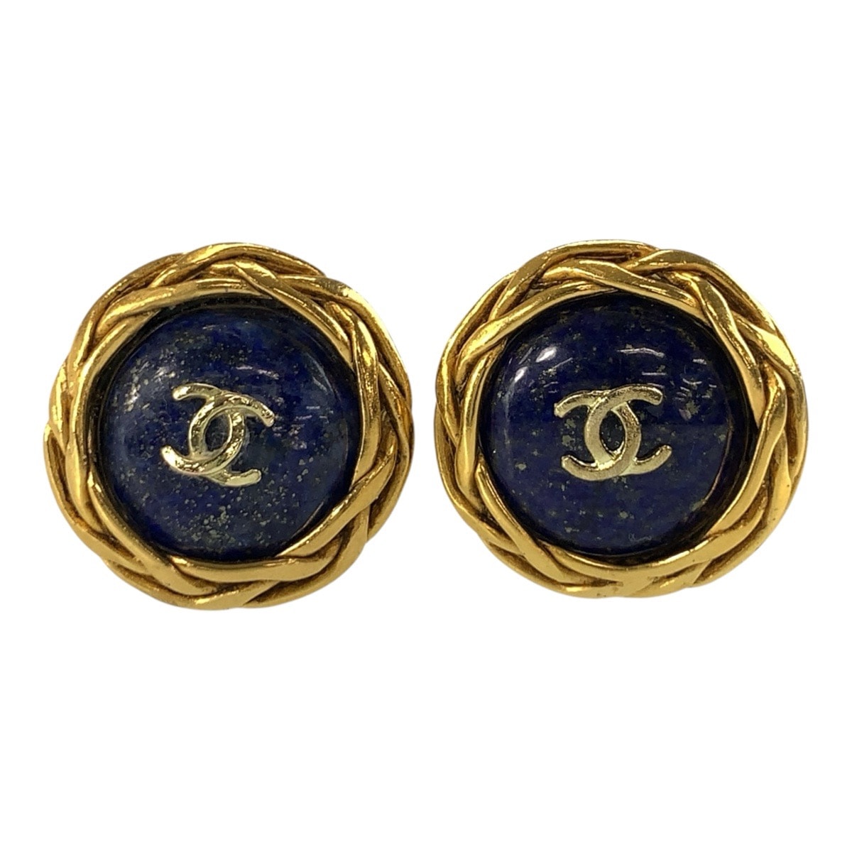 美品 CHANEL シャネル ココマーク ブルー ゴールド メッキ イヤリング 95P刻印 1-0294230 【中古】