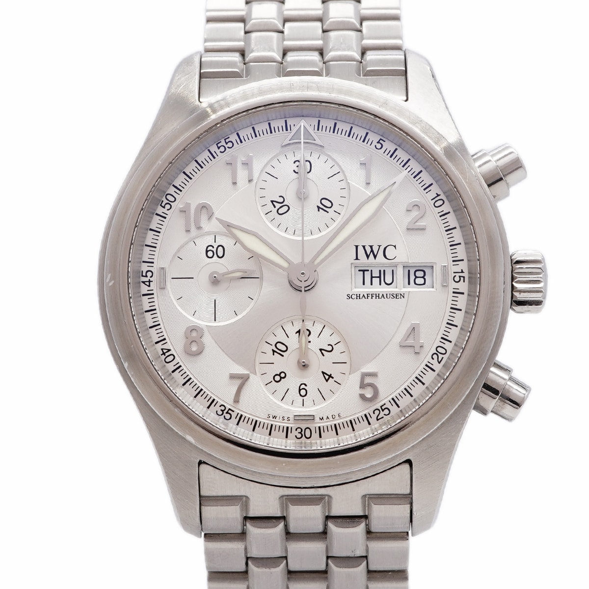 ★最終価格★SALE【6whd0278】IWC アイダブリューシー シャフハウゼン パイロット スピットファイアー クロノグラフ IW370623 シルバー文字盤【中古】腕時計 メンズ