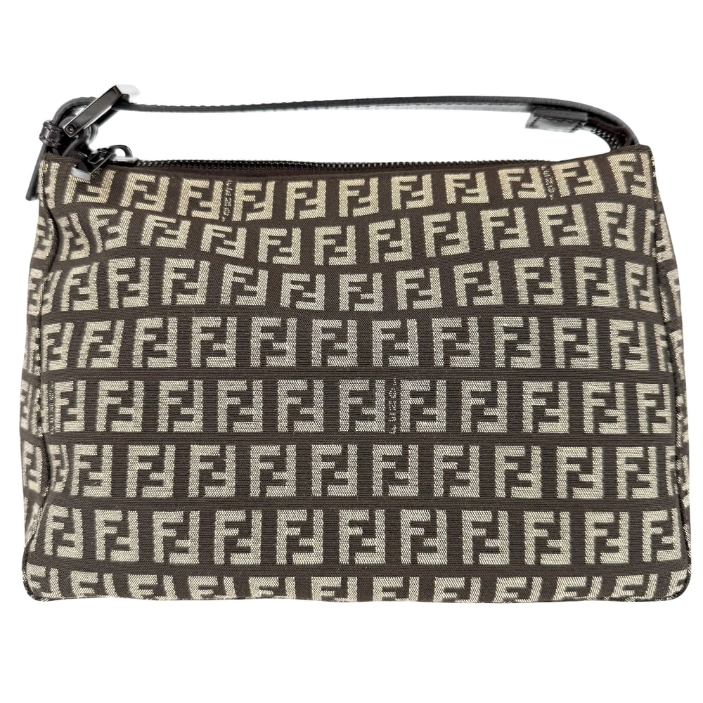FENDI フェンディ ハンドバッグ ズッキーノ FFロゴ 8N0005 キャンバス レザー ブラウン 茶 ガンメタル金具 レディース【中古品】