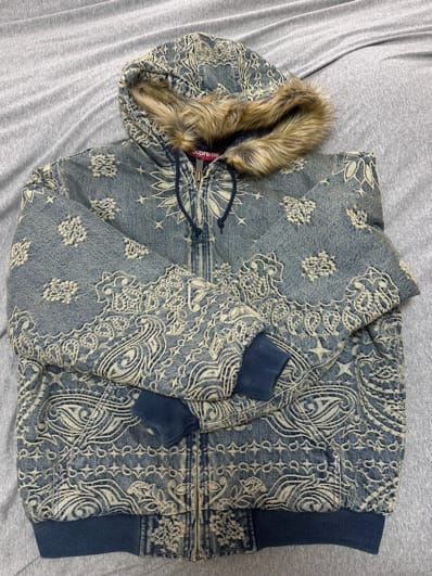 Supreme Bandana Jacquard Denim Hooded Work Jacket "Blue"