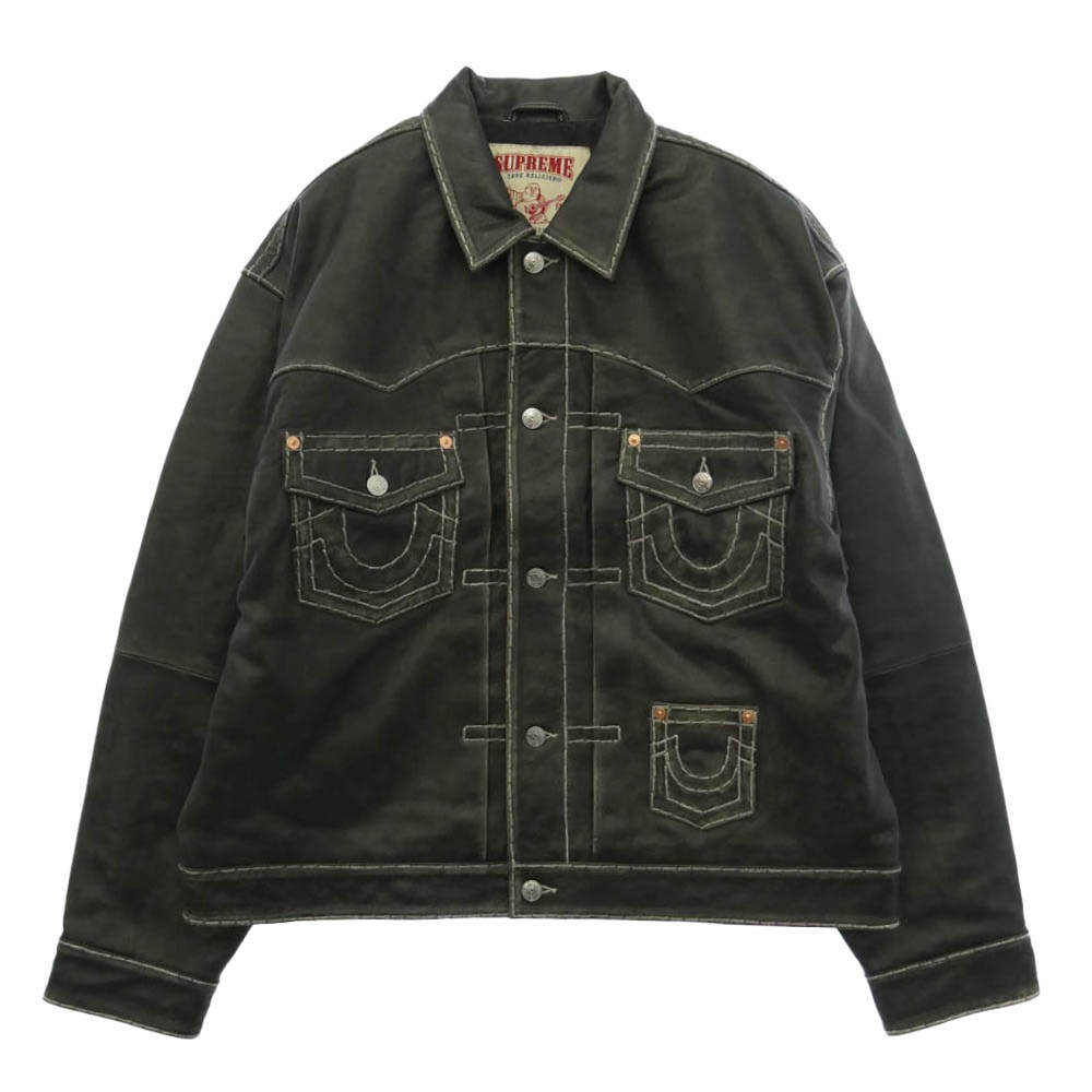 Supreme シュプリーム 25AW × True Religion Leather Trucker Jacket トゥルーレリジョン レザー トラッカー ジャケット チャコール系 L【新古品】【未使用】【中古】