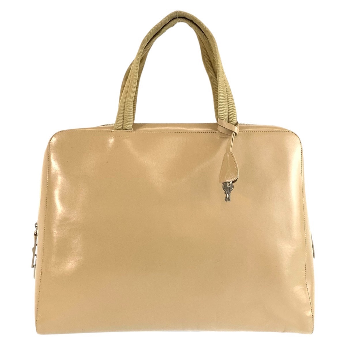 PRADA プラダ ベージュ シルバー金具 レザー トートバッグ ハンドバッグ 601331 【中古】