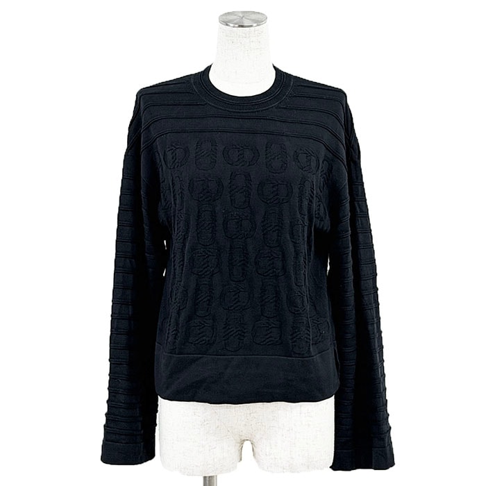 HERMES エルメス ニット CHAINE D'ANCRE シェーヌダンクル サイズ 36 レディース 2023AW シルク/コットン ハイゲージ ボーダー サイドスリット ロングスリーブ 長袖 トップス ブラック 黒 イタリア製