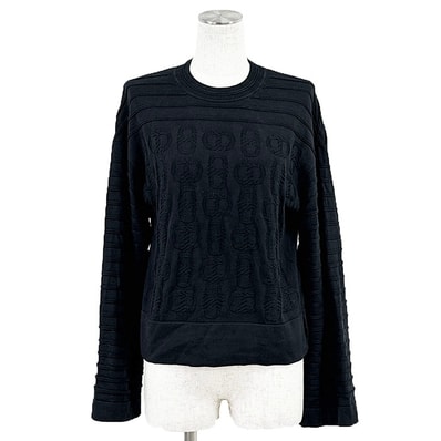 HERMES エルメス ニット CHAINE D'ANCRE シェーヌダンクル サイズ 36 レディース 2023AW シルク/コットン ハイゲージ ボーダー サイドスリット ロングスリーブ 長袖 トップス ブラック 黒 イタリア製