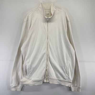 古着 アルマーニエクスチェンジ ARMANI EXCHANGE ジャケット スウェット ロゴ プリント フルジップ ワンポイント 2XL ホワイト系 メンズ