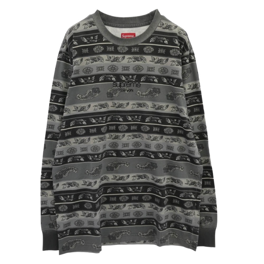 Supreme シュプリーム Tシャツ 16SS ワングラム期 paisley Stripe L/S Top ペイズリー ストライプ ロングスリーブ 長袖 Tシャツ ブラック系 M【中古】