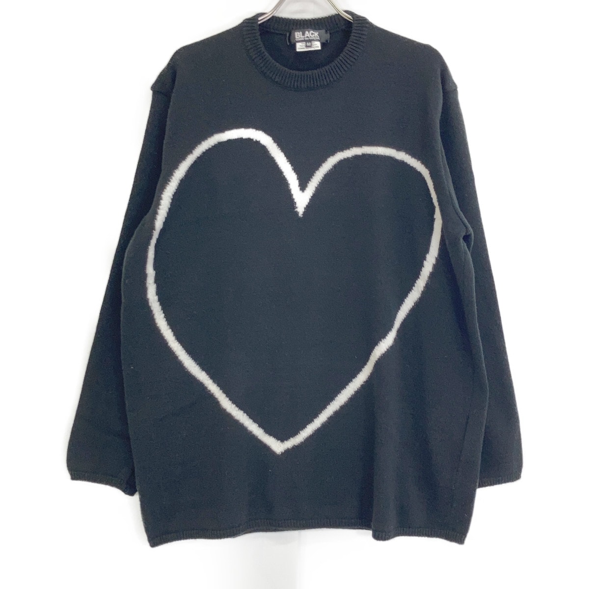ブラックコムデギャルソン 1J-N001 22年製 ブラック×ホワイト ハートデザイン クルーネックニット M