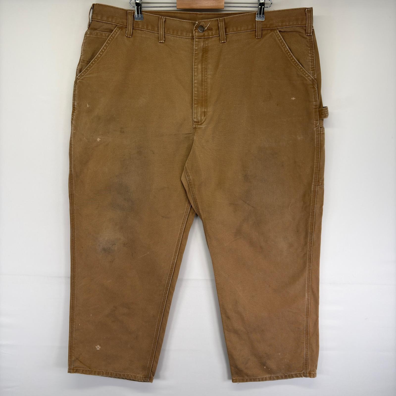 古着 カーハート Carhartt ダック パンツ ペインター 大きいサイズ ワンポイントロゴ ジップフライ w46 L30  ブラウン系 メンズ