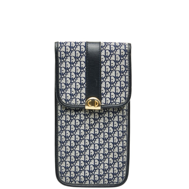 ディオール トロッター メガネケース ポーチ ネイビー キャンバス レザー レディース Dior 【中古】