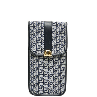 ディオール トロッター メガネケース ポーチ ネイビー キャンバス レザー レディース Dior 【中古】