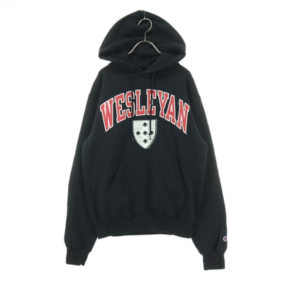 Champion チャンピオン 00s カレッジプリント 長袖 スウェットパーカー S ブラック