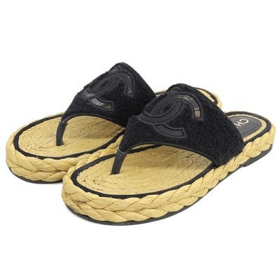 シャネル ココマーク ファブリック サンダル レディース ブラック 37 C 22P G38947 37 C