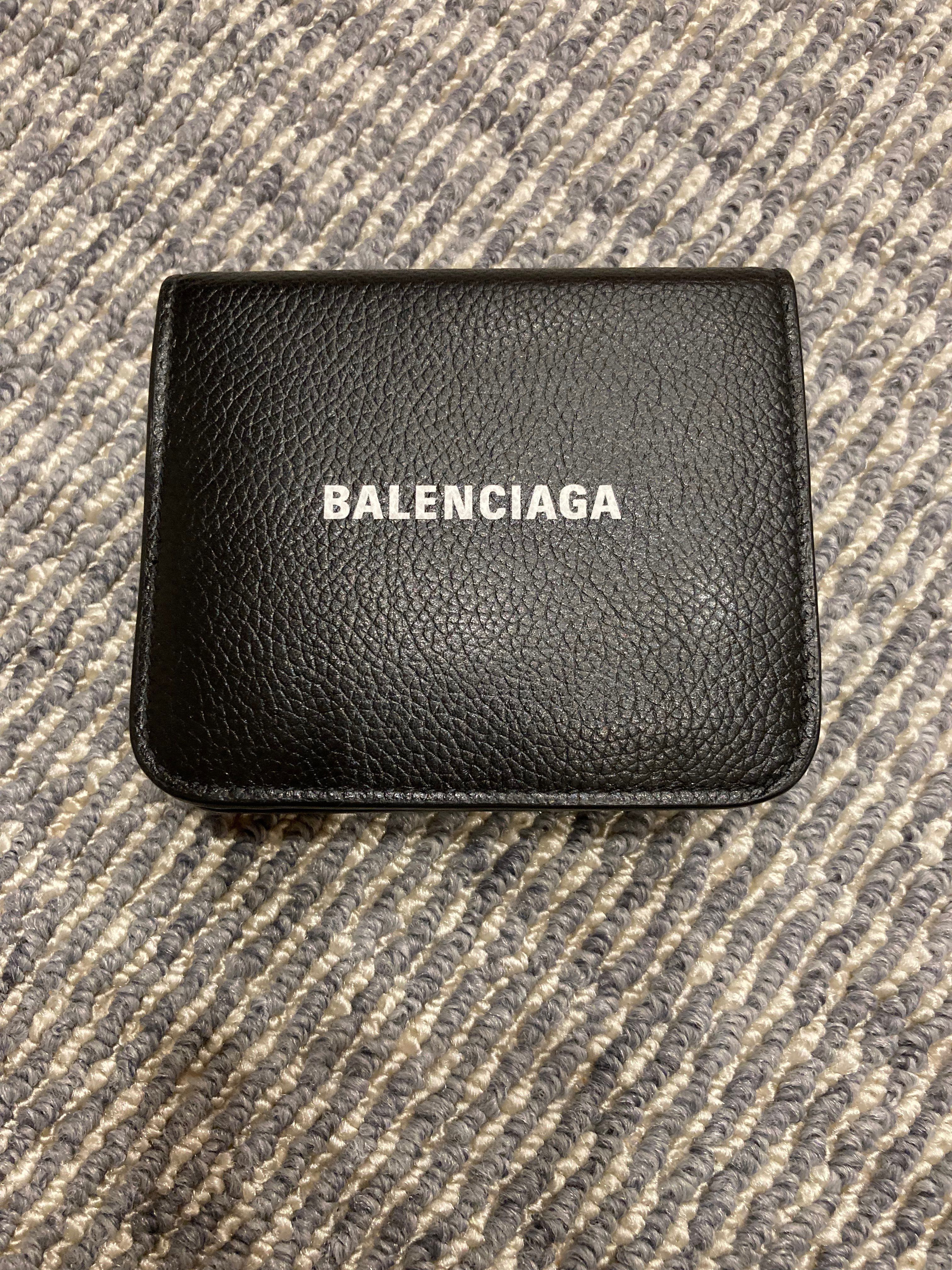 BALENCIAGA Cash Flap Coin and Card Holder Grained Calfskin "Black"