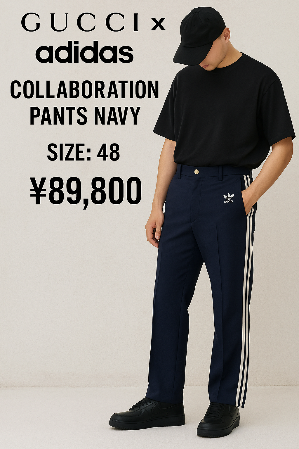 グッチ x アディダス トレフォイルジャガード ロングパンツ "ネイビー"