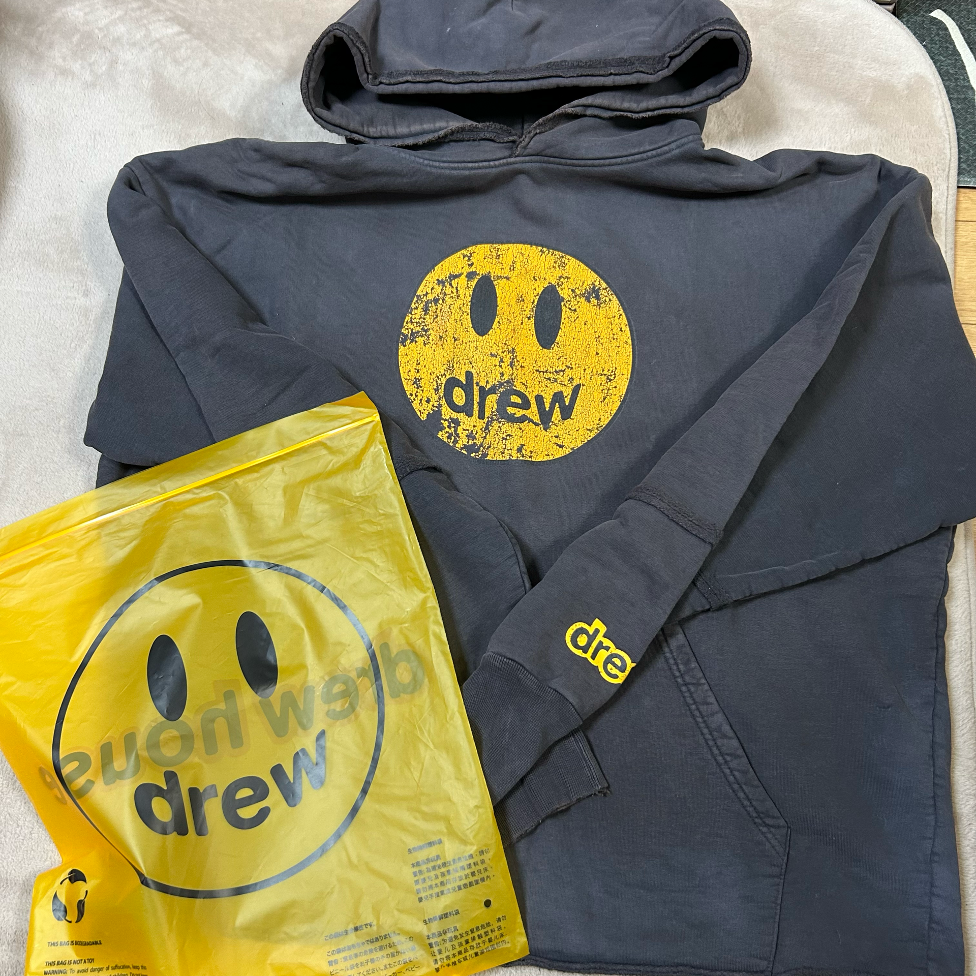 drew house mascot deconstructed hoodie "Faded Black"