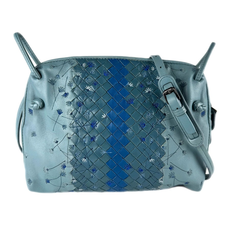 ボッテガヴェネタ BOTTEGAVENETA ショルダーバッグ イントレチャート レザー ブルー系 レディース【中古】 z9705