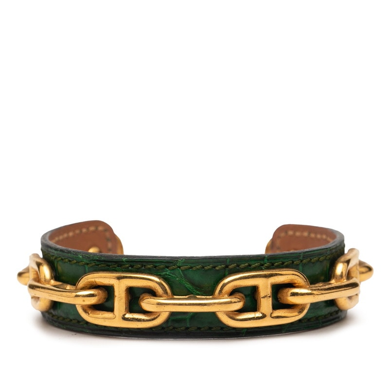 에르메스 첸 덩크 뱅글 그린 골드 가죽 도금 여성 HERMES [중고]