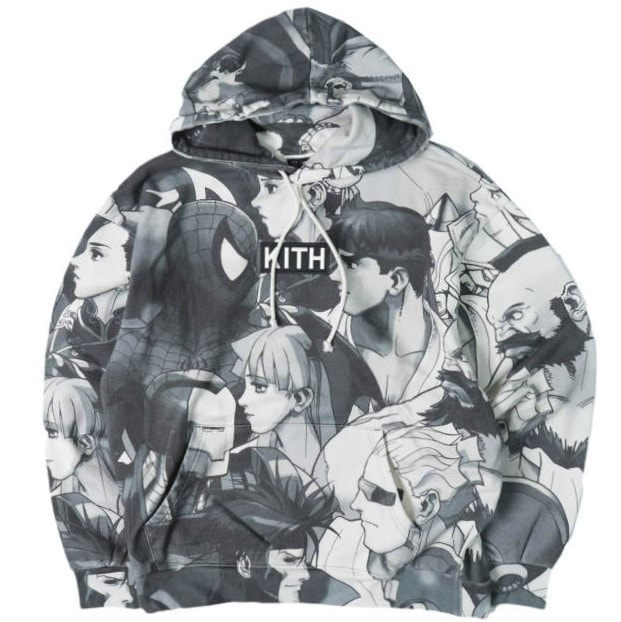 KITH NYC x Marvel vs. Capcom キス マーベル カプコン 25AW 別注 Fighter All-Over Printed Vintage Nelson Hoodie  スウェットプルオーバーパーカー M Sandrift 裏毛