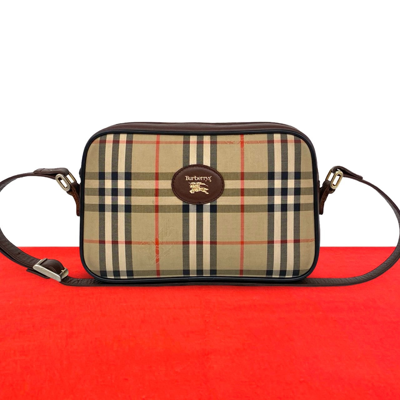 BURBERRY バーバリー ロゴ ノバチェック シャドーホース キャンバス レザー ショルダーバッグ ベージュ
70036