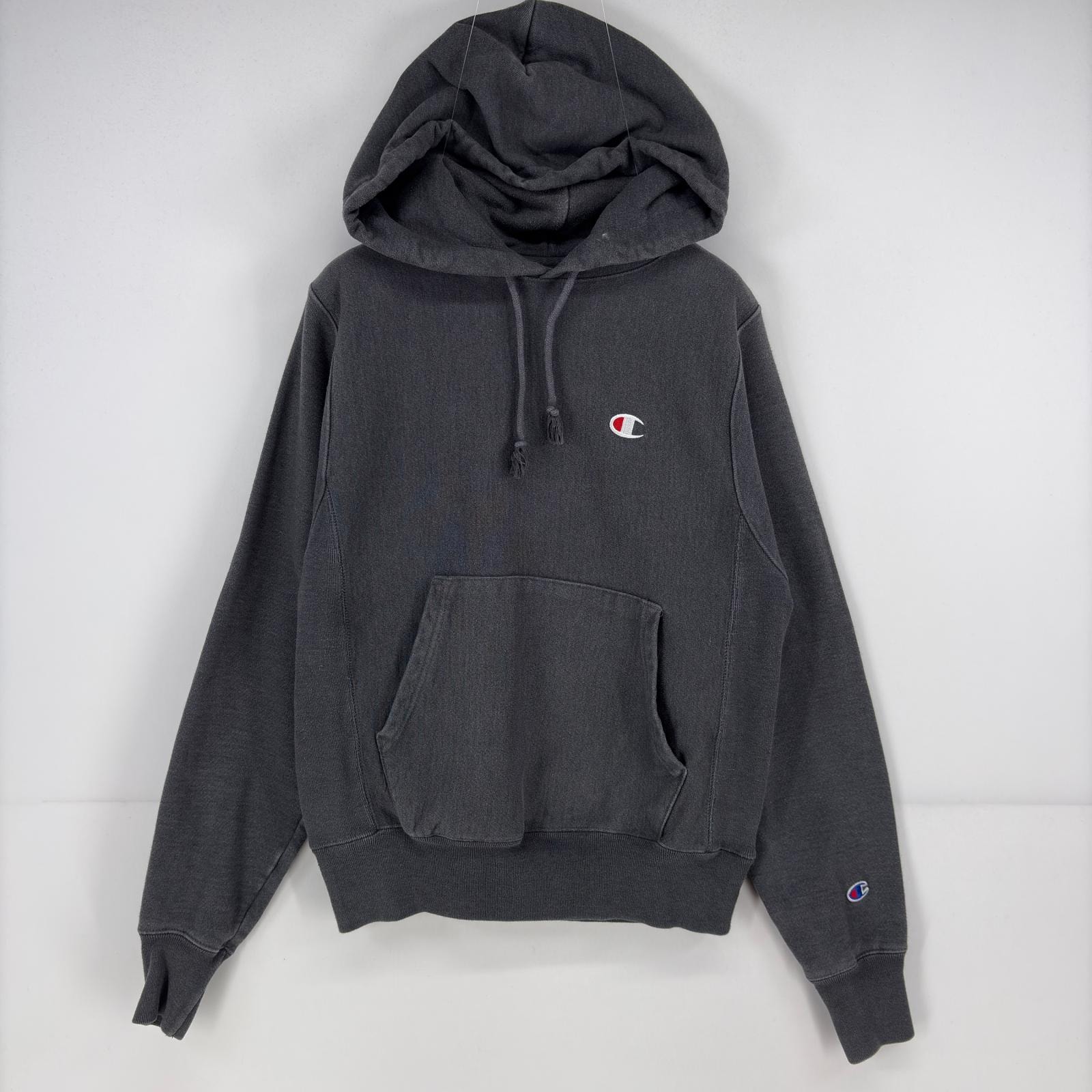 古着 チャンピオン Champion スウェット パーカー プルオーバー ワンポイント 刺繍 リバースウィーブ XS グレー メンズ