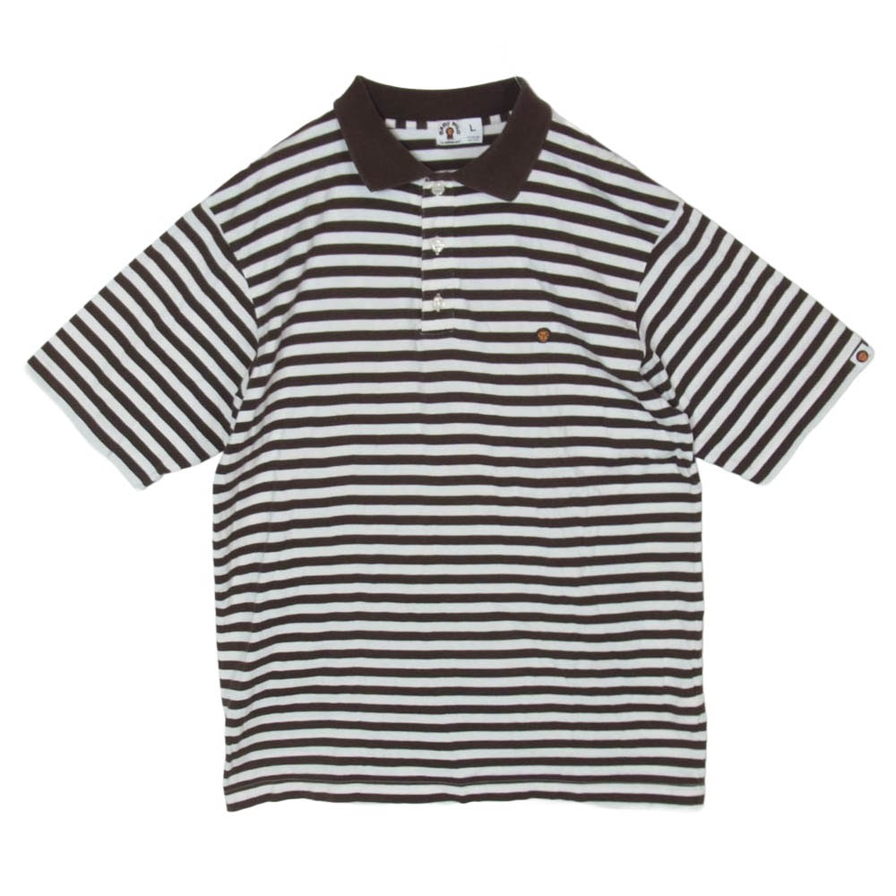 A BATHING APE アベイシングエイプ BABY MILO polo shirt ベイビーマイロ 半袖 ポロシャツ ブラウン系 ホワイト系 L【中古】
