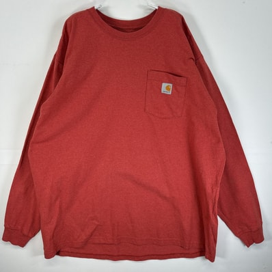 古着 カーハート Carhartt 長袖Tシャツ ワンポイント ロゴ 大きいサイズ 肉厚 2XL オレンジ 無地 メンズ