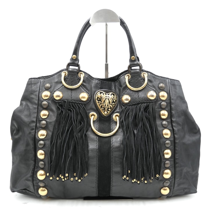 GUCCI(グッチ)バブーシュカ フリンジスタッズ トートバッグ ブラック レザー ゴールド金具 レディース 207301【中古】