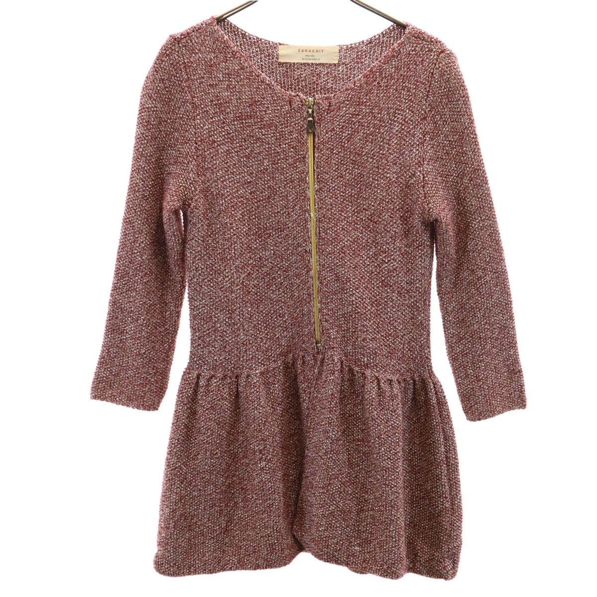 ZARA KNIT ザラニット 長袖 ペプラム カーディガン M レッド系