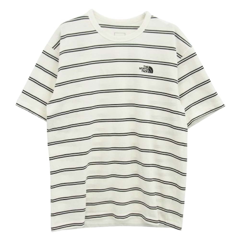 THE NORTH FACE ノースフェイス Tシャツ NT12396 S/S FREE RUN BORDER CREW ショート スリーブ ランボーダー クルー 半袖 ボーダー カットソー Tシャツ ホワイト系 L【中古】