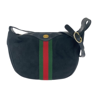 美品 GUCCI グッチ ヴィンテージ シェリーライン オールドグッチ ブラック 黒 ゴールド金具 GGキャンバス レザー/ ショルダーバッグ ポシェット 505506 【中古】