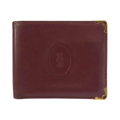 美品 CARTIER カルティエ マストライン ワインレッド ボルドー レザー 折財布 札入れ 602057 【中古】