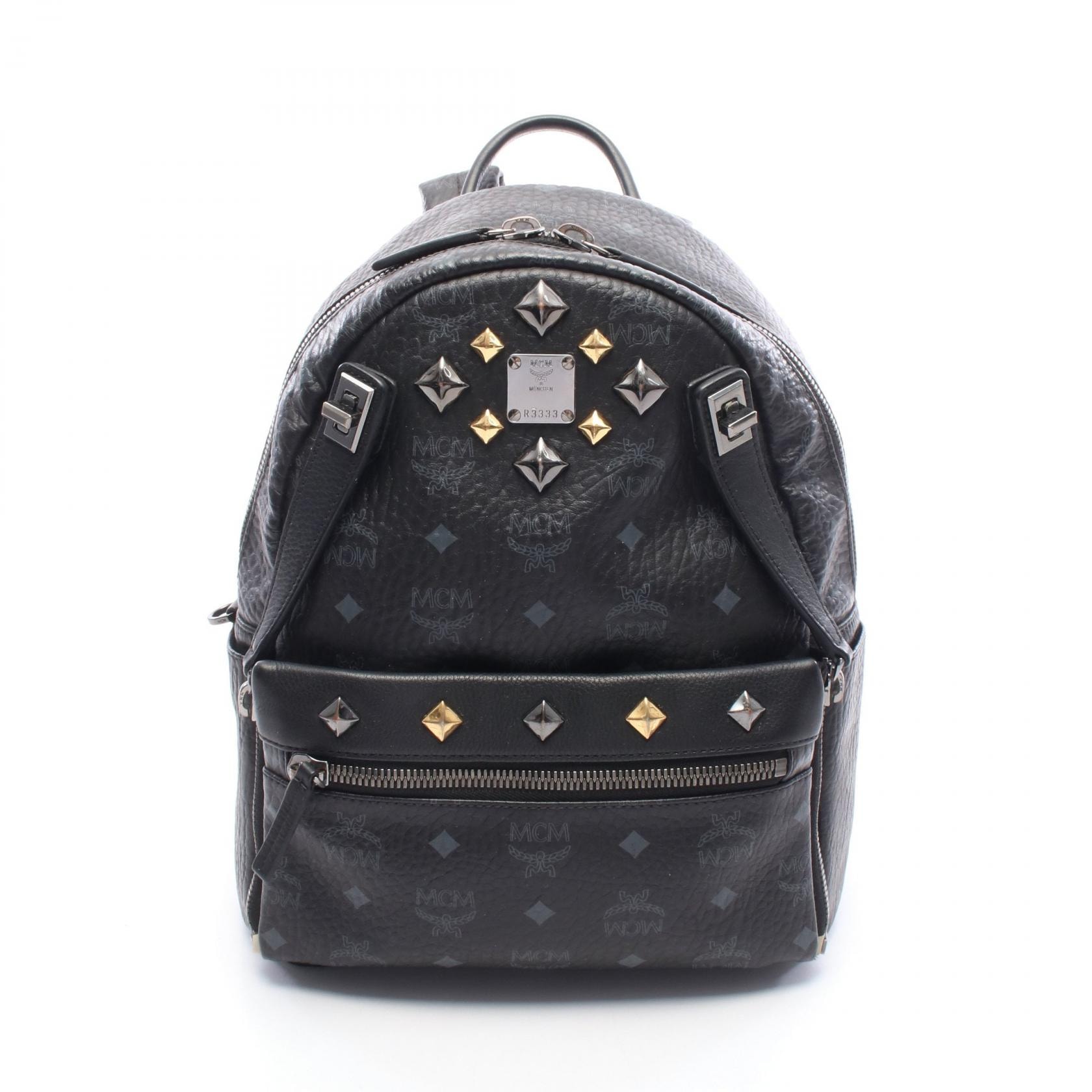エム・シー・エム MCM デュアルスターク ヴィセトス リュックサック バックパック バッグ PVCコーティングキャンバス レザー レディース ブラック系 / グレー系 【中古】