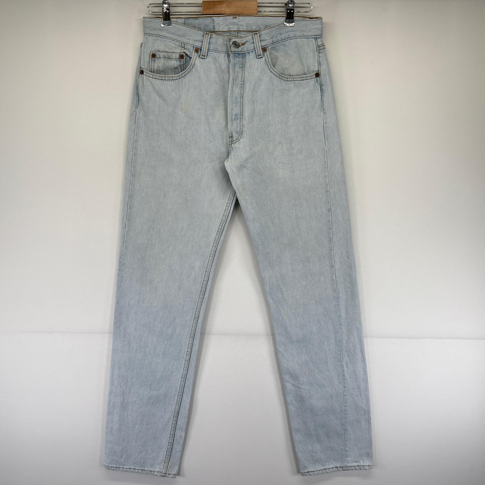 古着 90's/90年代 リーバイス Levi's USA製 デニムパンツ アイスブルー ボタンフライ ストレート w33 L34  ブルー メンズ