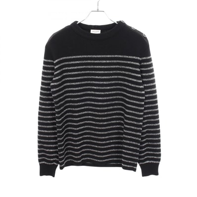サンローランパリ SAINT LAURENT PARIS ショルダーボタン ラメ ボーダー ニット 衣料品 トップス コットン ウール メンズ ブラック系 / シルバー系 588078 【中古】