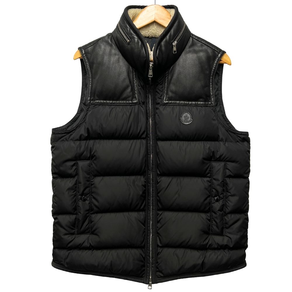 MONCLER モンクレール MILLAIS GILET 襟裏地ムートン レザー切替し ダウンベスト 大きめサイズ 40789