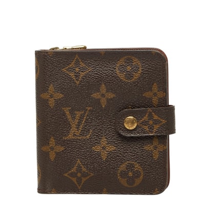 ルイ ヴィトン モノグラム コンパクトジップ 二つ折り財布 M61667 ブラウン PVC レザー レディース LOUIS VUITTON 【中古】