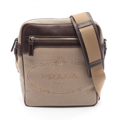 プラダ PRADA ロゴジャガード ショルダーバッグ バッグ キャンバス レザー レディース ベージュ系 / ブラウン系 46022 【中古】