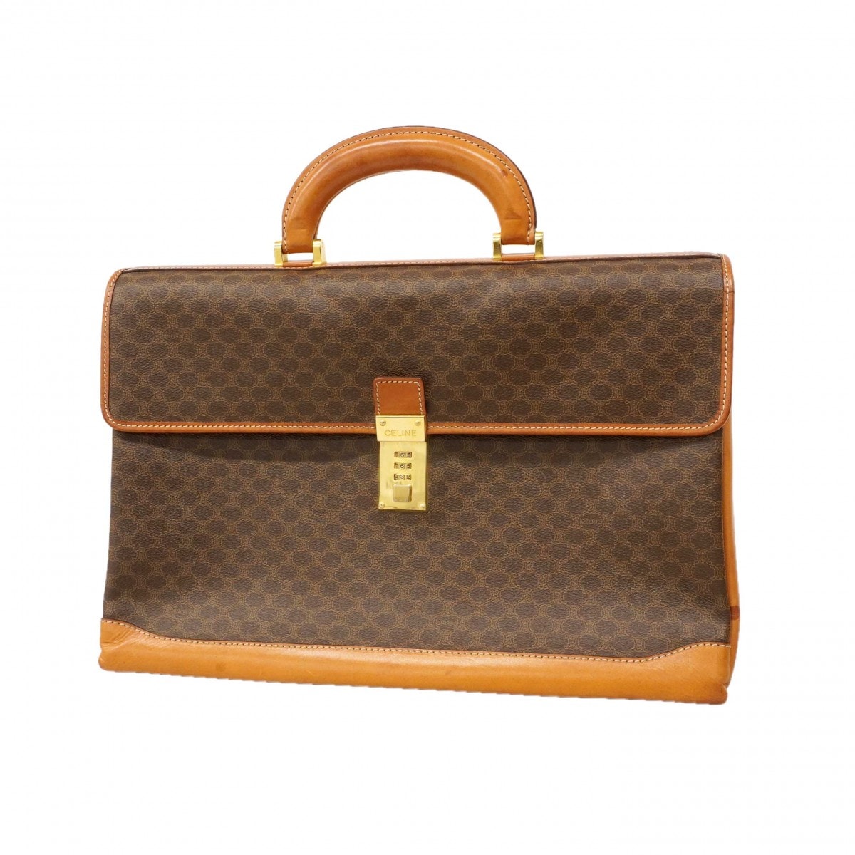 【6de5790-k】セリーヌ ブリーフケース マカダム PVC ブラウン ゴールド金具【中古】メンズ