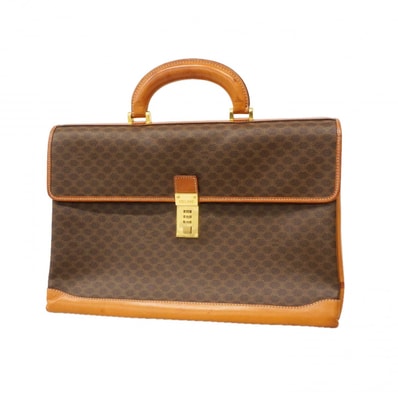 【6de5790-k】セリーヌ ブリーフケース マカダム PVC ブラウン ゴールド金具【中古】メンズ