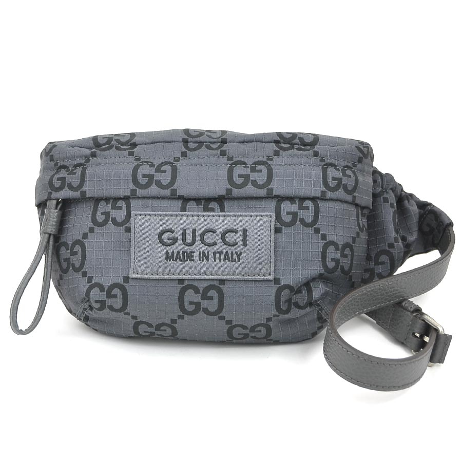 グッチ GUCCI ボディバッグ ベルトバッグ ナイロン/レザー グレー/ブラック シルバー メンズ 767934【中古】 e60833a