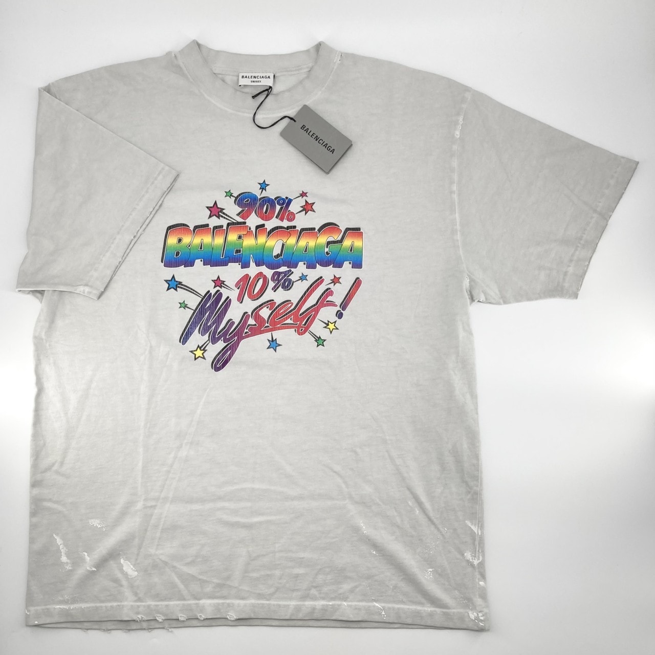 BALENCIAGA(バレンシアガ) レインボーロゴ ラージフィット L 641655 半袖Tシャツ ホワイト×マルチカラー