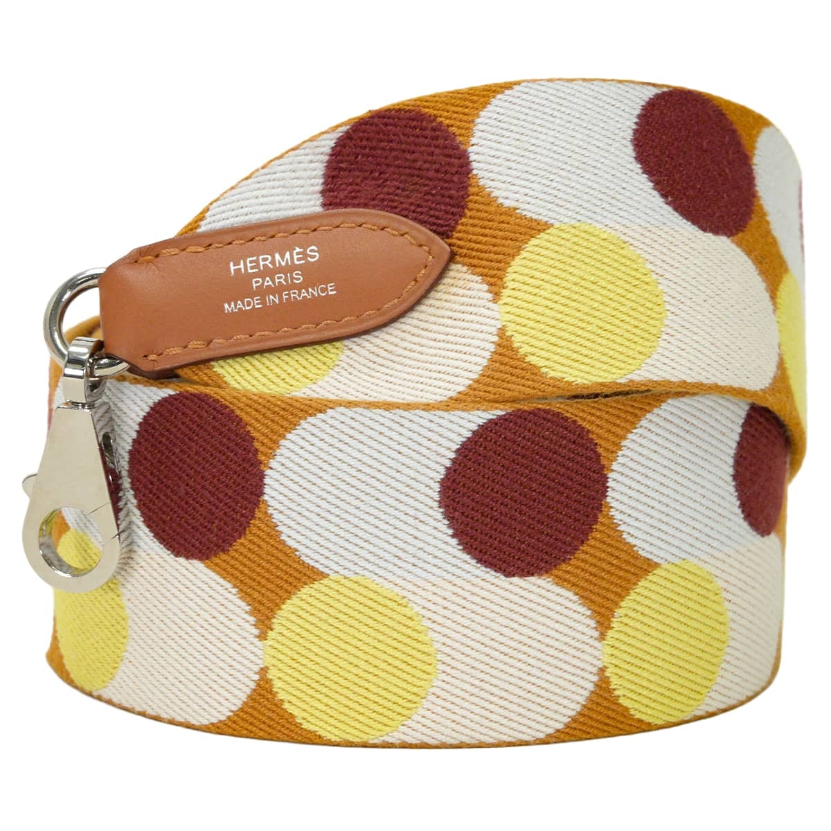 【渋谷並木橋店】HERMES エルメス ショルダーストラップ バンドリエール 50mm 105cm フリッパーボール セサミ (セザム)/ナタ/ジョーヌプッサン トワル/スイフト シルバー金具 Z刻印 新品同様【中古】