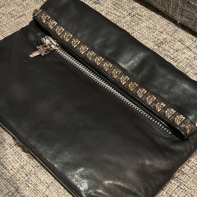Chrome Hearts Pyramid Studs Leather Clutch Bag "Black"