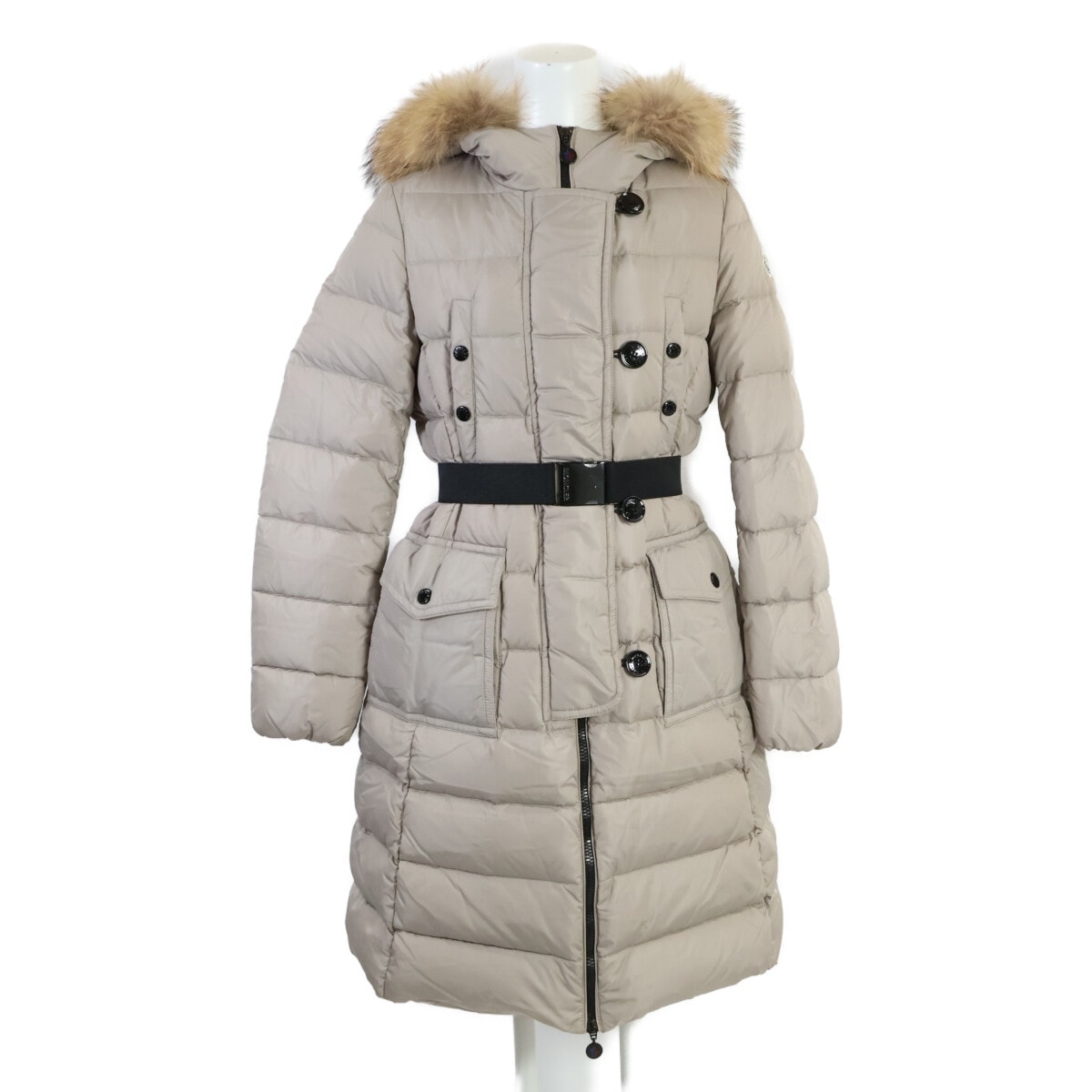 モンクレール 【美品】GENEVRIER ジェノブリエ ベルト/ファー付 フーディロングダウン O
